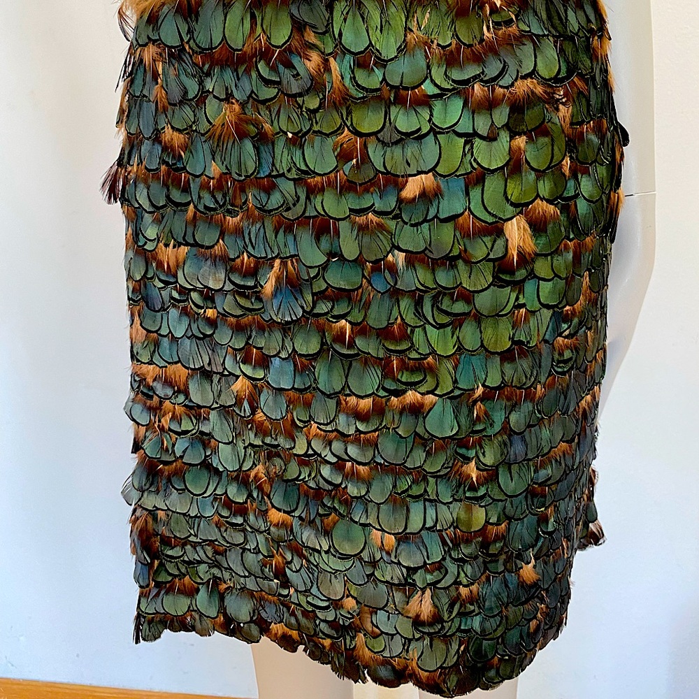 Vintage couture peacock feather skirt, Peacock feather tightly stitched layers